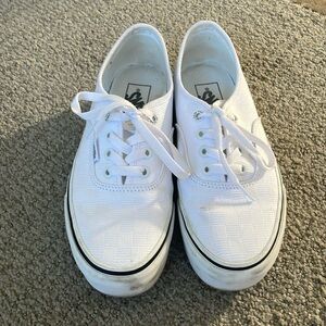 Low textured checker board women’s canvas VANS, blue line